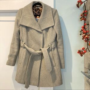 Steve Madden grey wool blend waffle knit pea coat with drop wing collar